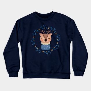 Cute Reindeer Christmas Wreath Crewneck Sweatshirt